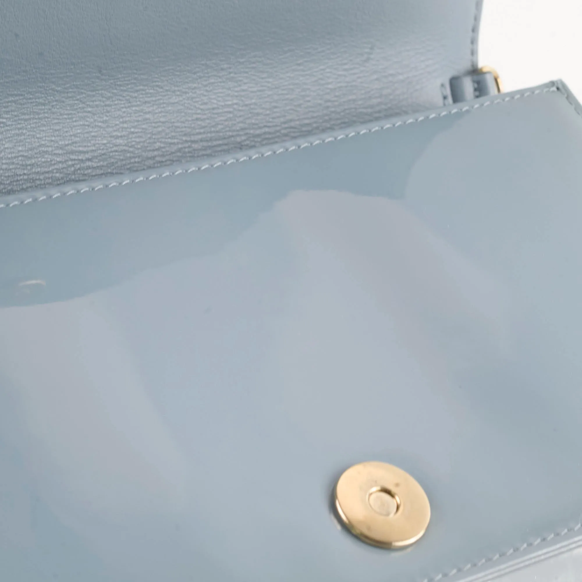 Dior Patent Wallet on Chain Dusty Blue