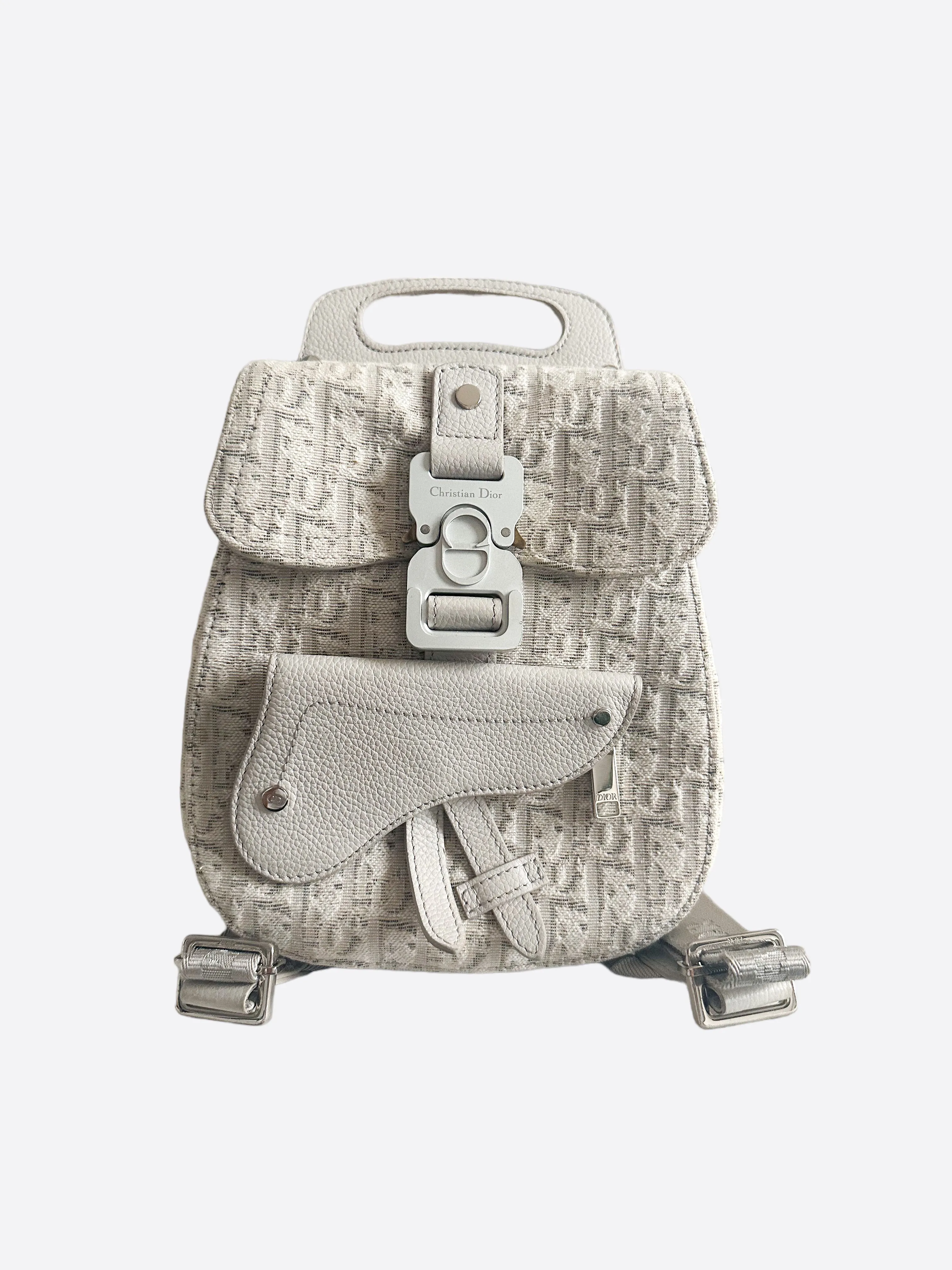 Dior White Oblique Mini Saddle Backpack