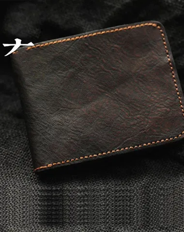 Distressed Coffee Leather Mens Small Wallet on sale billfold Wallet on sale Handmade Bifold Front Pocket Wallet on sale For Men