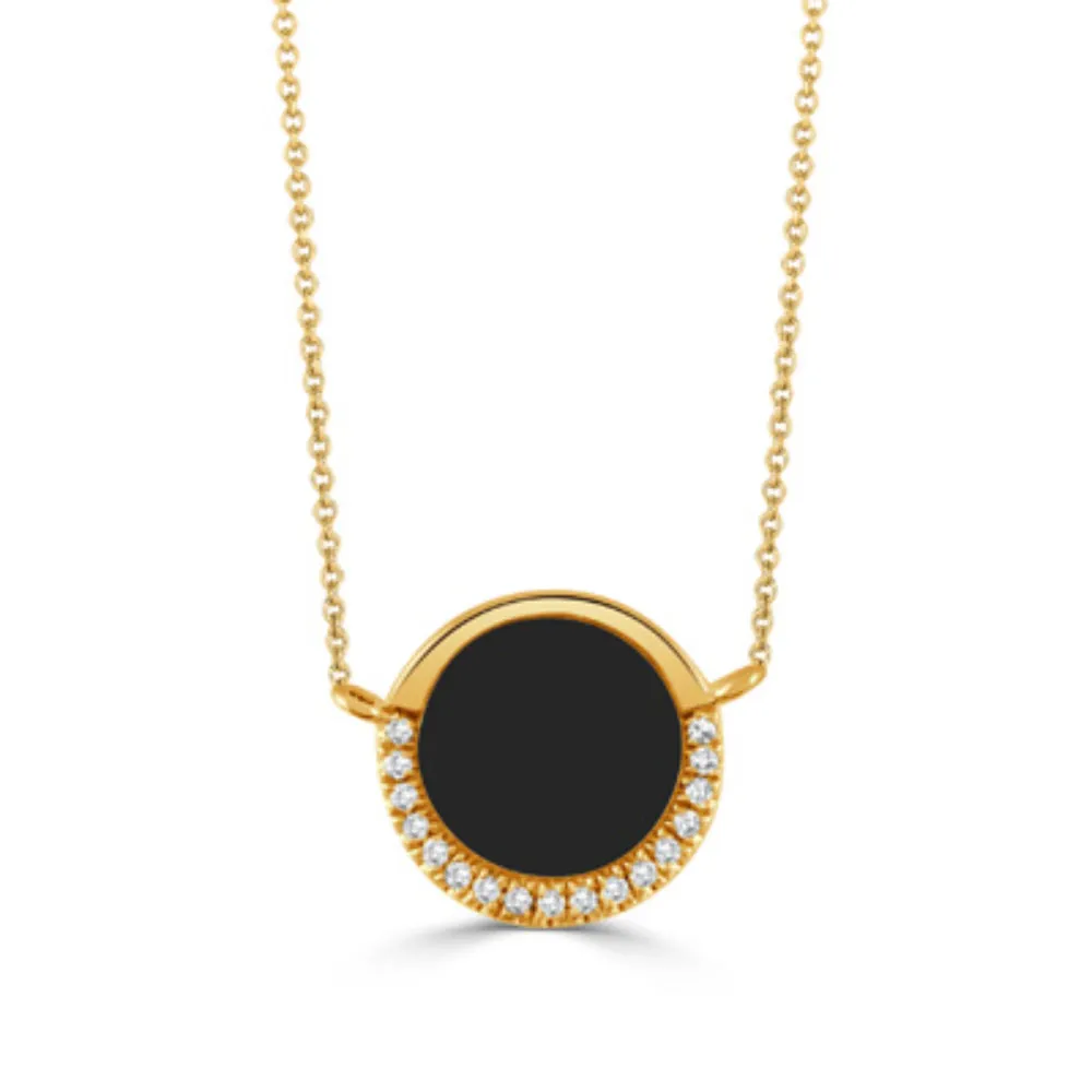 Doves 14k Gold Onyx and Diamond Necklace 