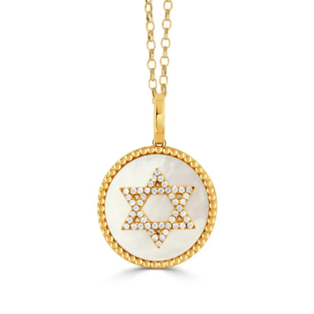 Doves 18k Gold Mother of Pearl Star of David Necklace 