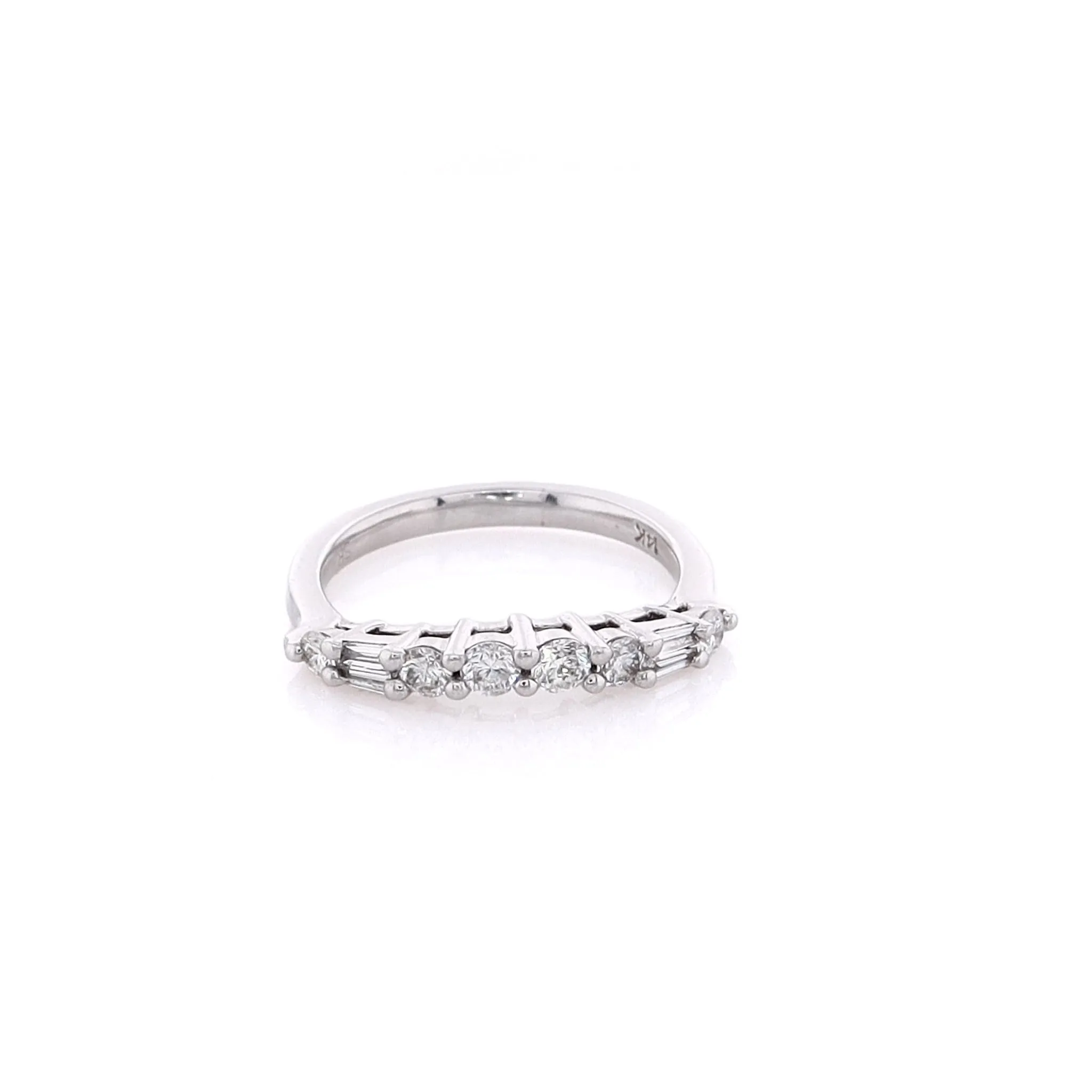Estate 14 Karat White Gold Curved Diamond Wedding Band 
