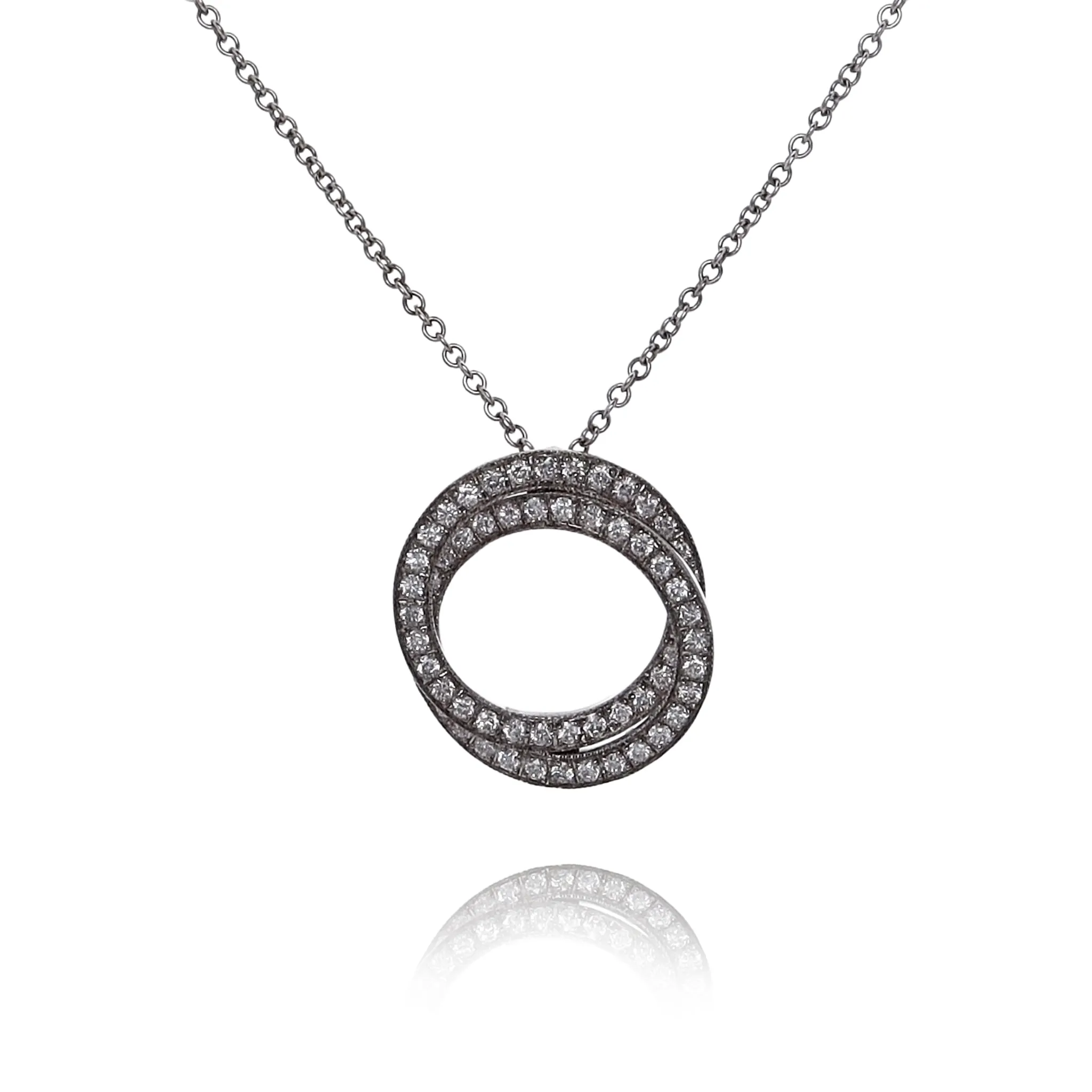 Estate 14 Karat White Gold Interlocking Circles Diamond Pendant Necklace 