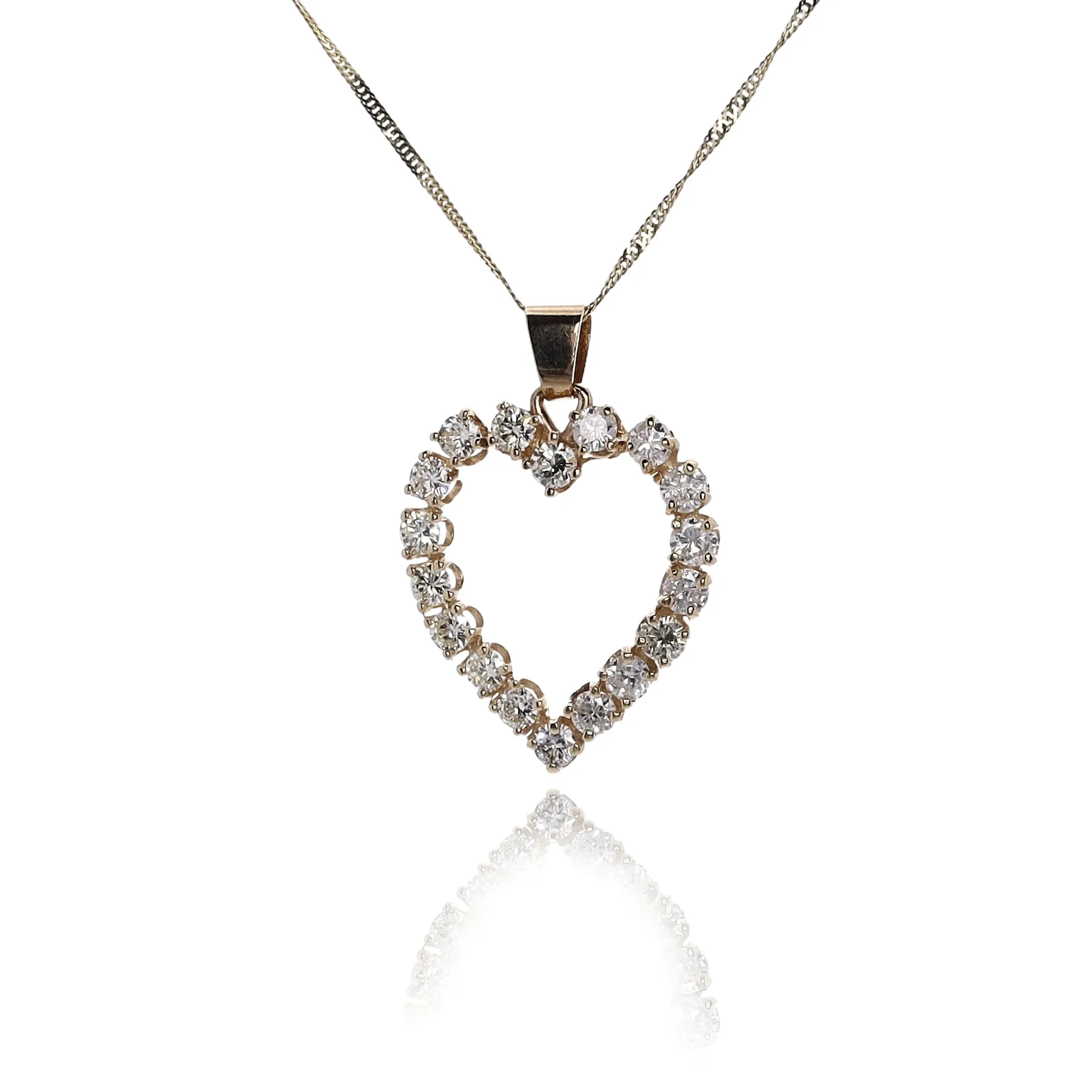 Estate 14 Karat Yellow Gold Heart Shaped Diamond Pendant Necklace 