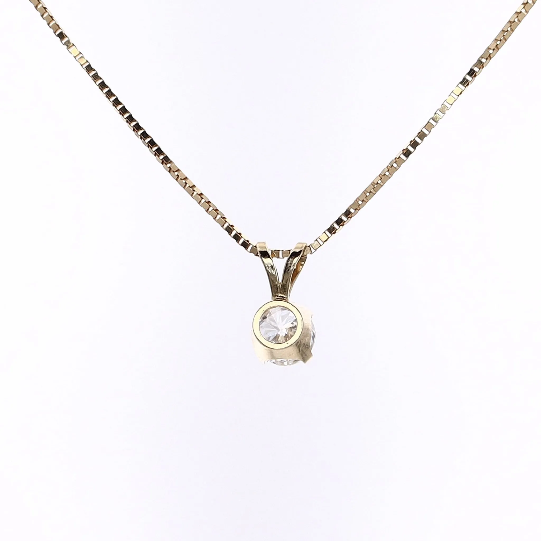 Estate 14 Karat Yellow Gold Pendant Solitaire D1.08ct EI1 4 Prong 17" Box Link Chain