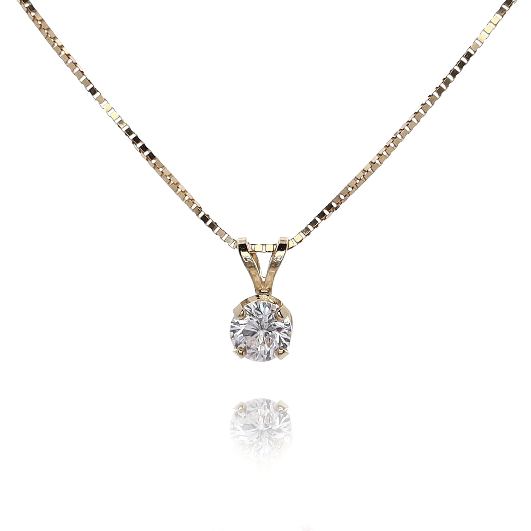 Estate 14 Karat Yellow Gold Pendant Solitaire D1.08ct EI1 4 Prong 17" Box Link Chain 