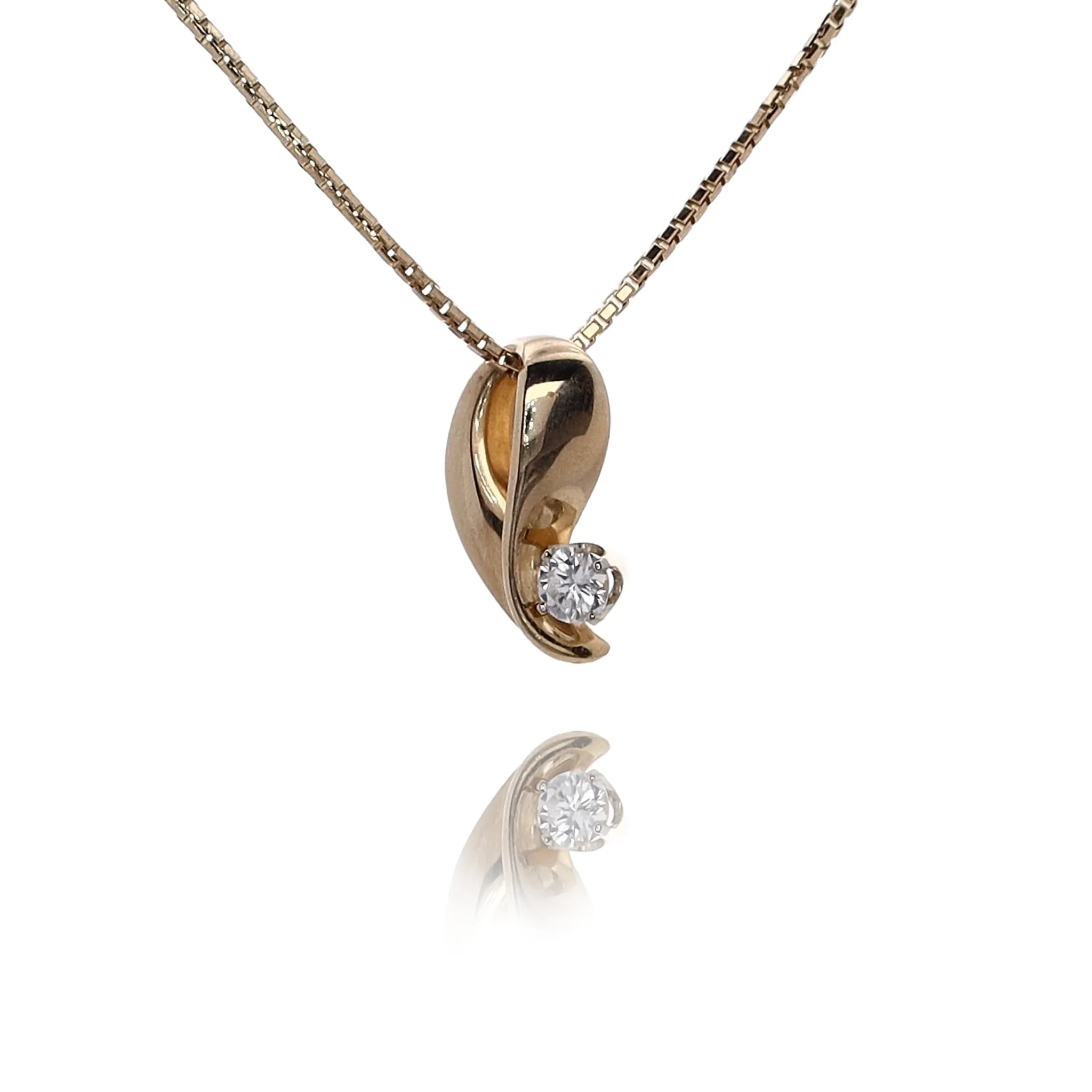 Estate 14 Karat Yellow Gold Polished Freeform Diamond Pendant Necklace 