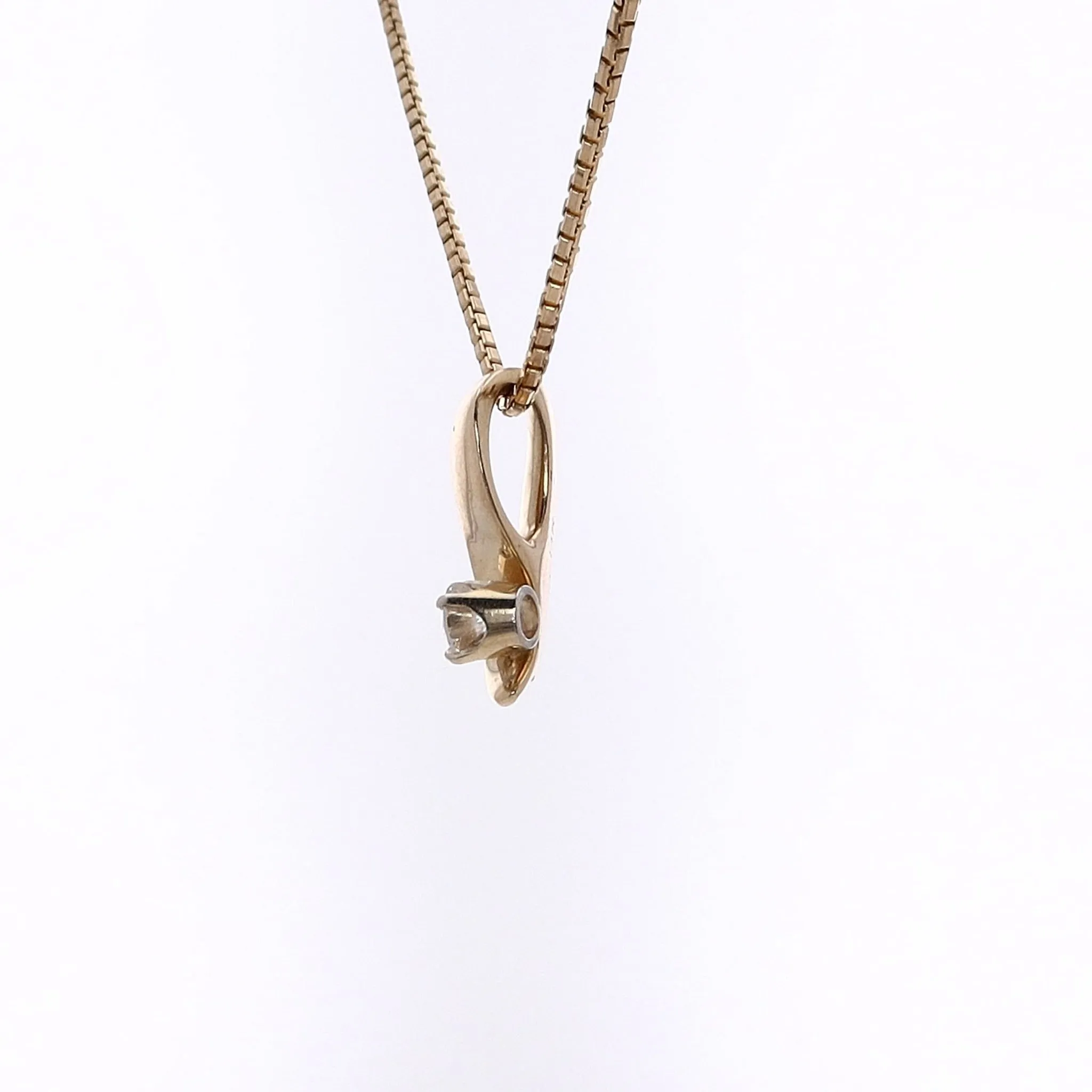 Estate 14 Karat Yellow Gold Polished Freeform Diamond Pendant Necklace