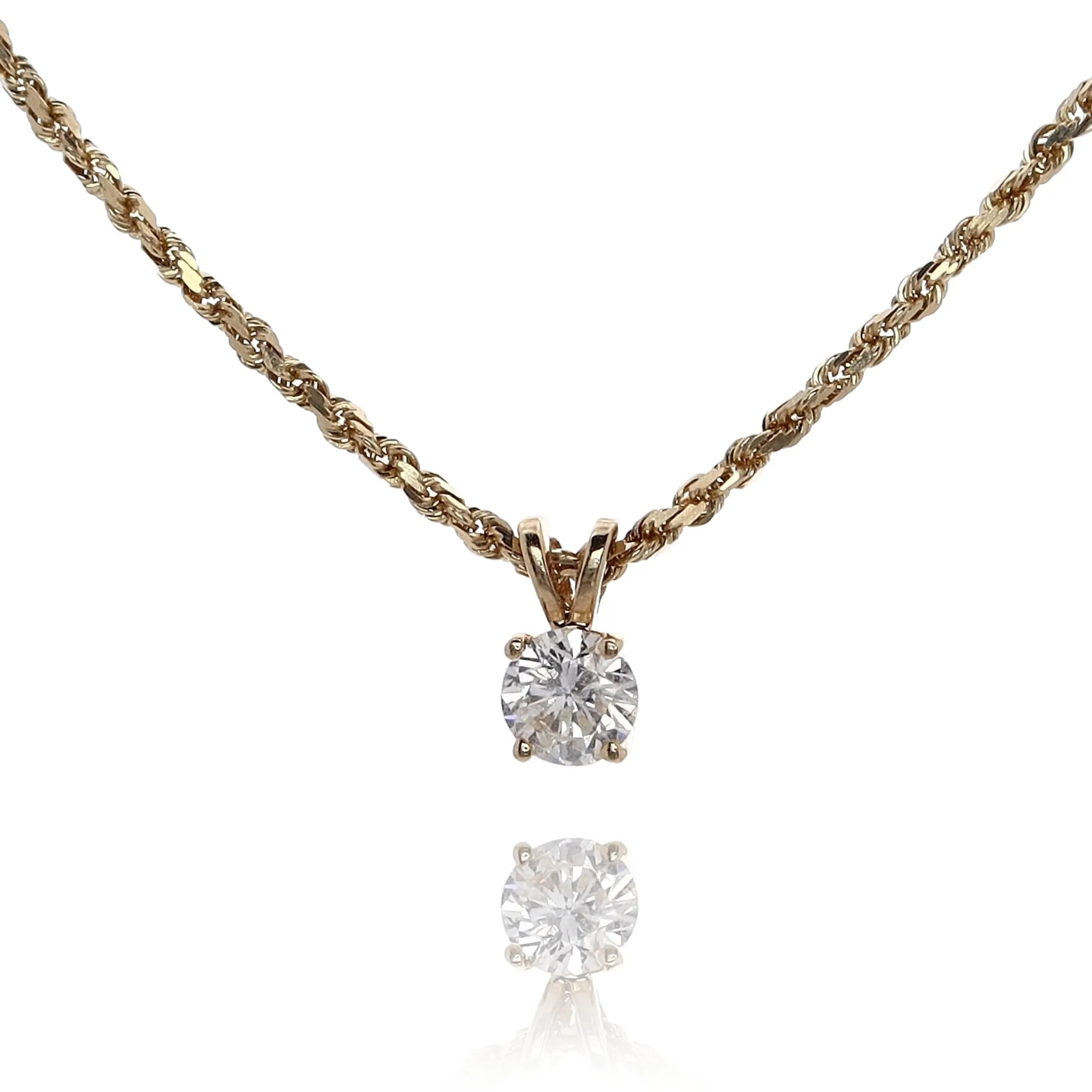 Estate 14 Karat Yellow Gold Solitaire Diamond Pendant Necklace 