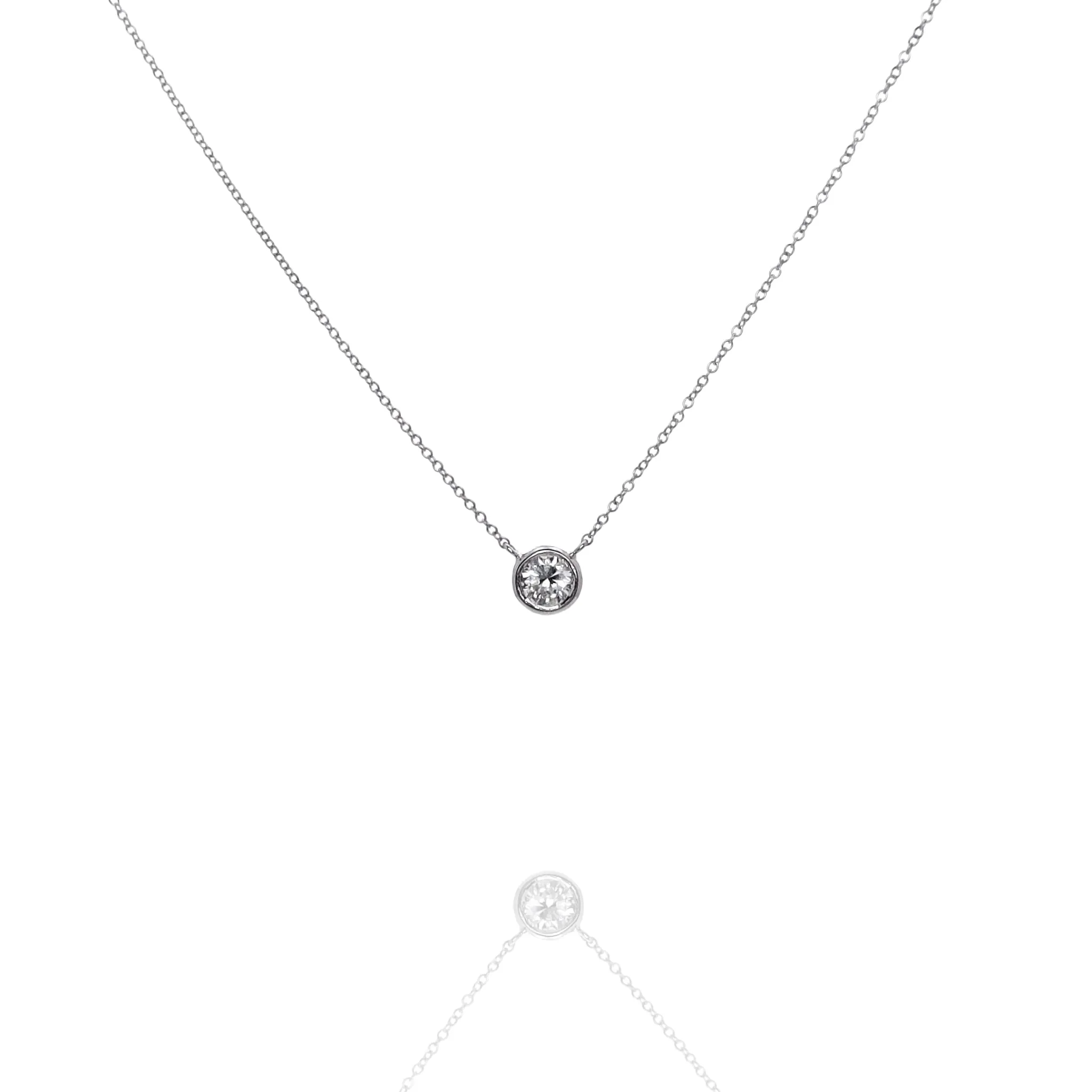 Estate 14k White Gold and Diamond Bezel Set Solitaire Pendant Necklace 