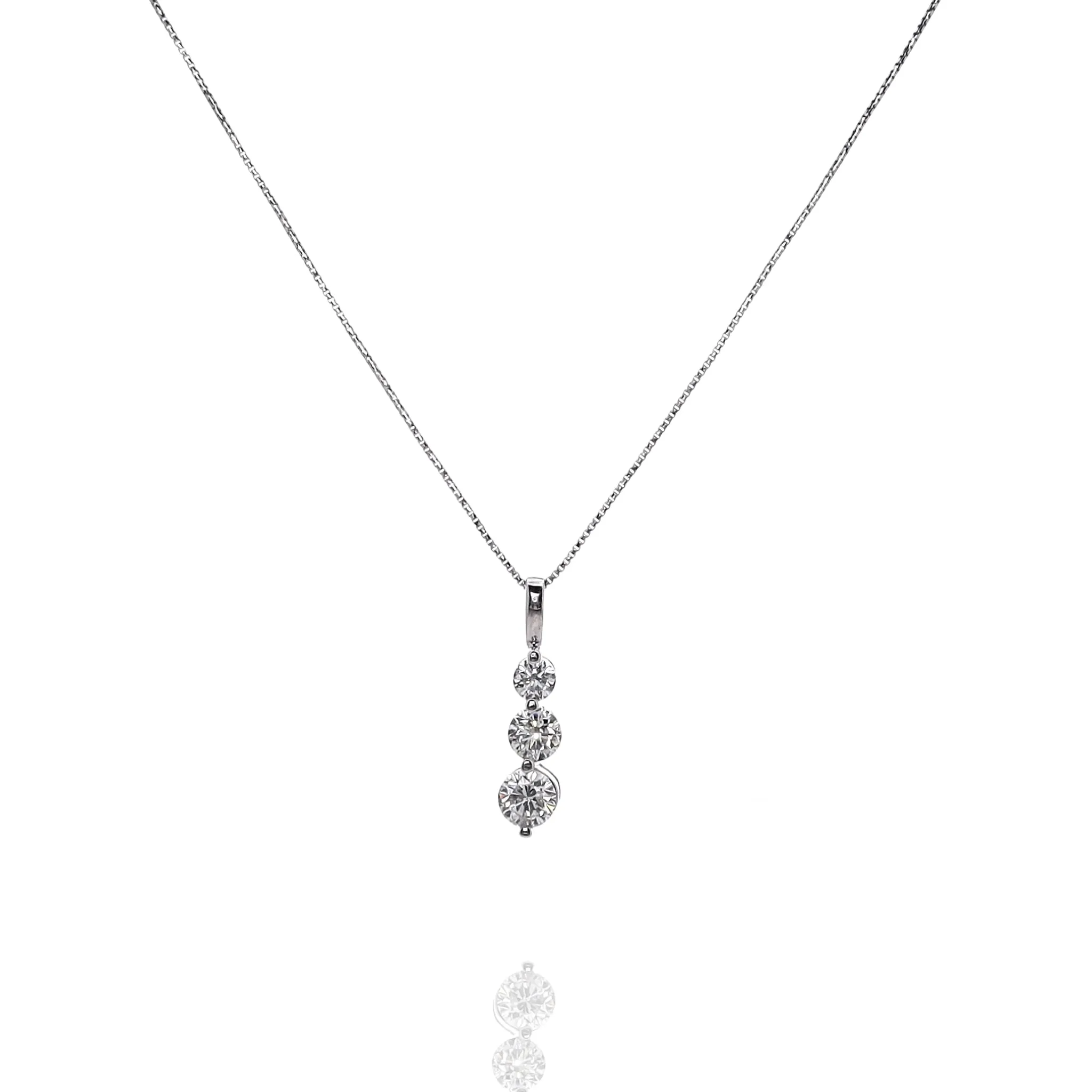 Estate 14k White Gold and Graduated Diamond Pendant Necklace 