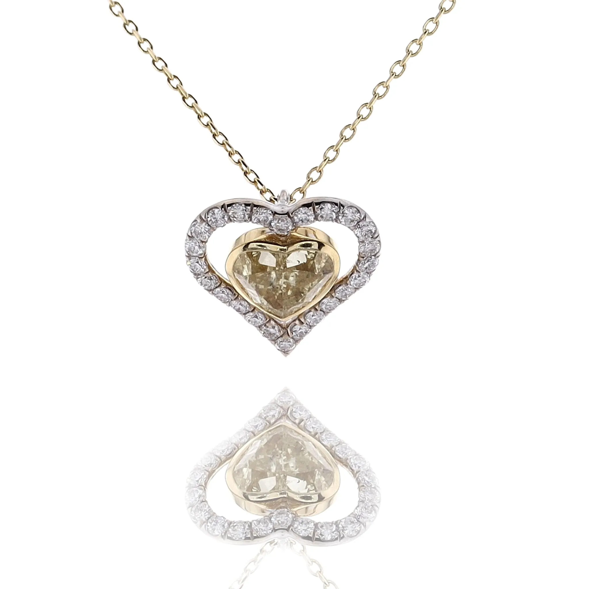 Estate 18 Karat Two Tone Diamond Pendant on 18" Chain 