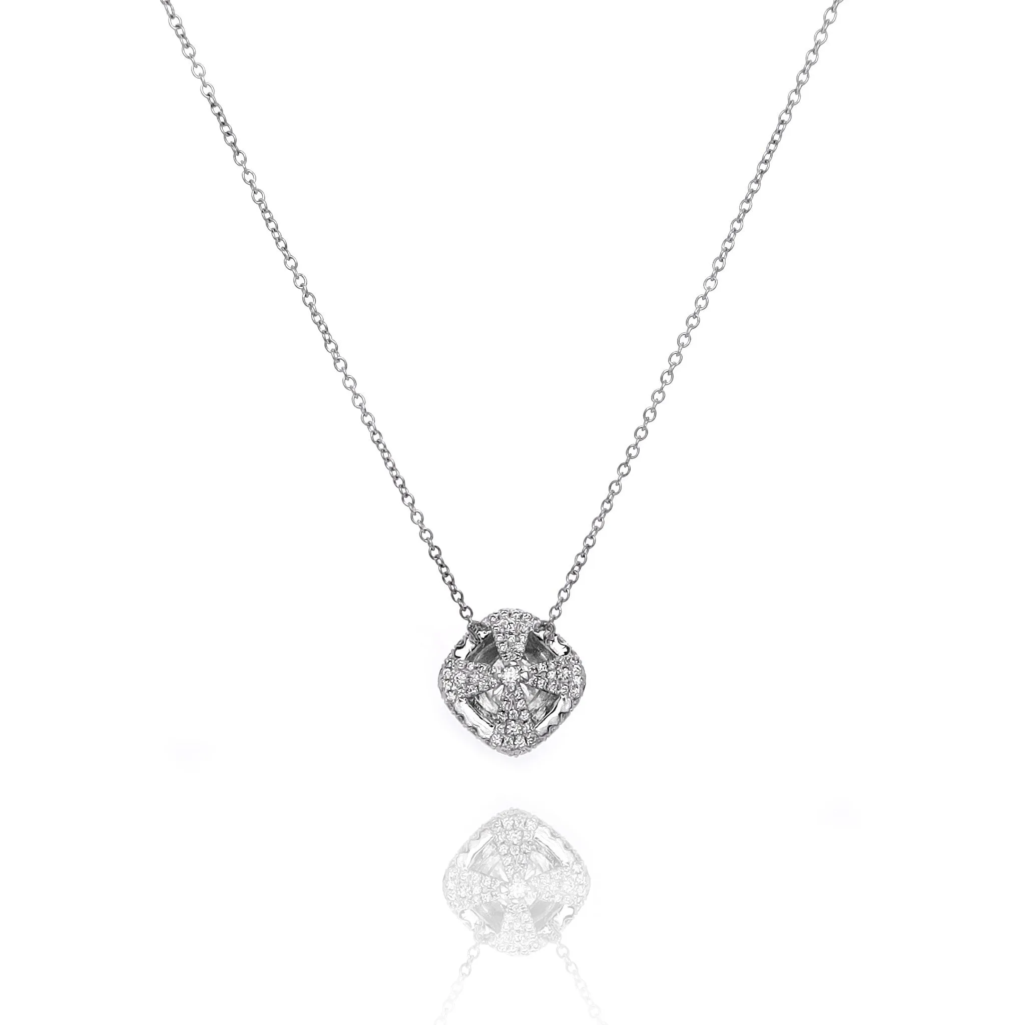 Estate 18k White Gold 16-18" Diamond Double Halo Pendant Necklace