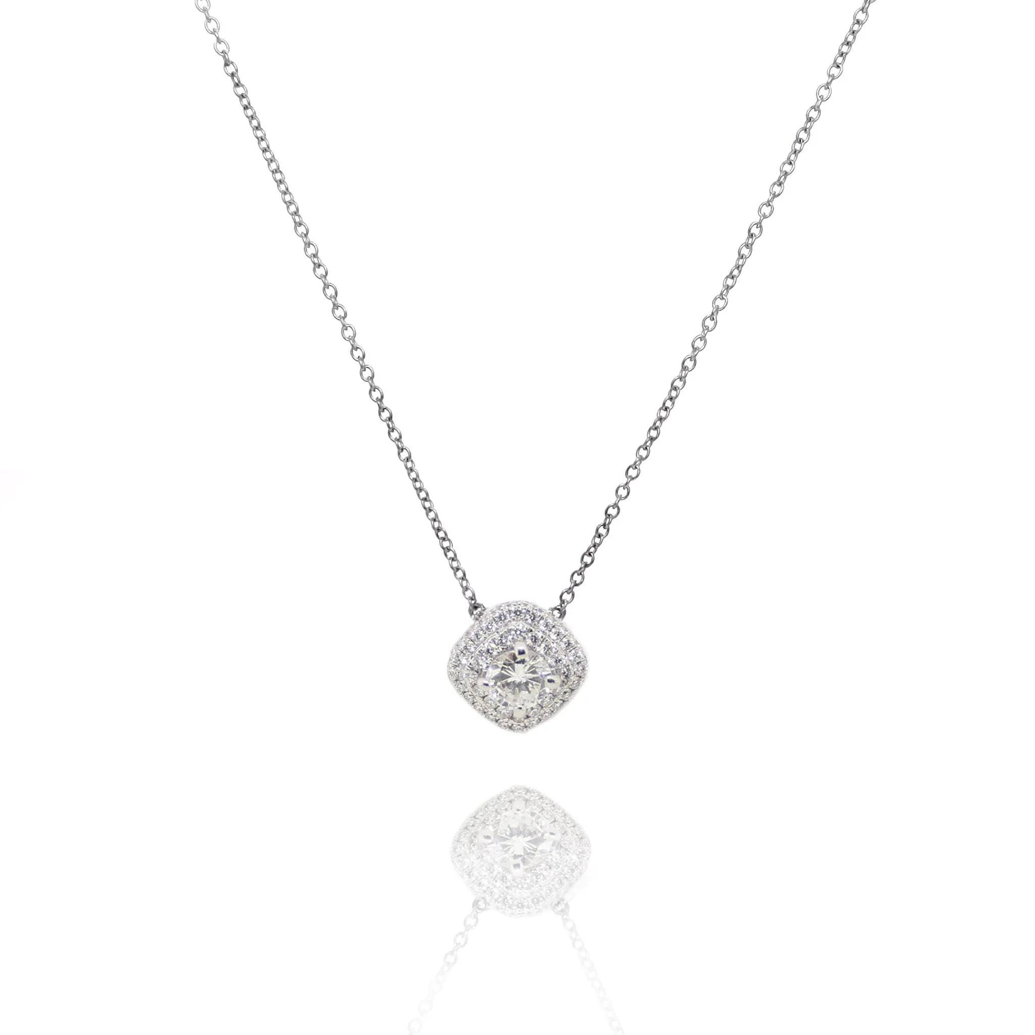 Estate 18k White Gold 16-18" Diamond Double Halo Pendant Necklace 