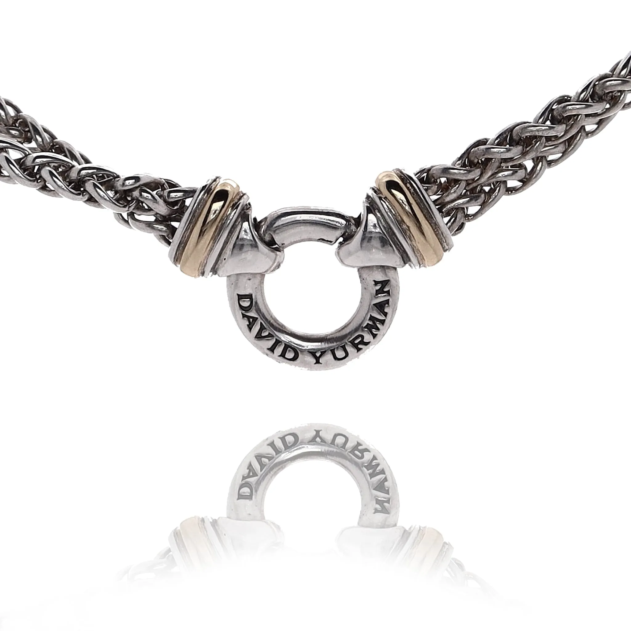 Estate David Yurman Sterling Silver and 18 Karat Yellow Gold Double Wheat Chain Necklace 