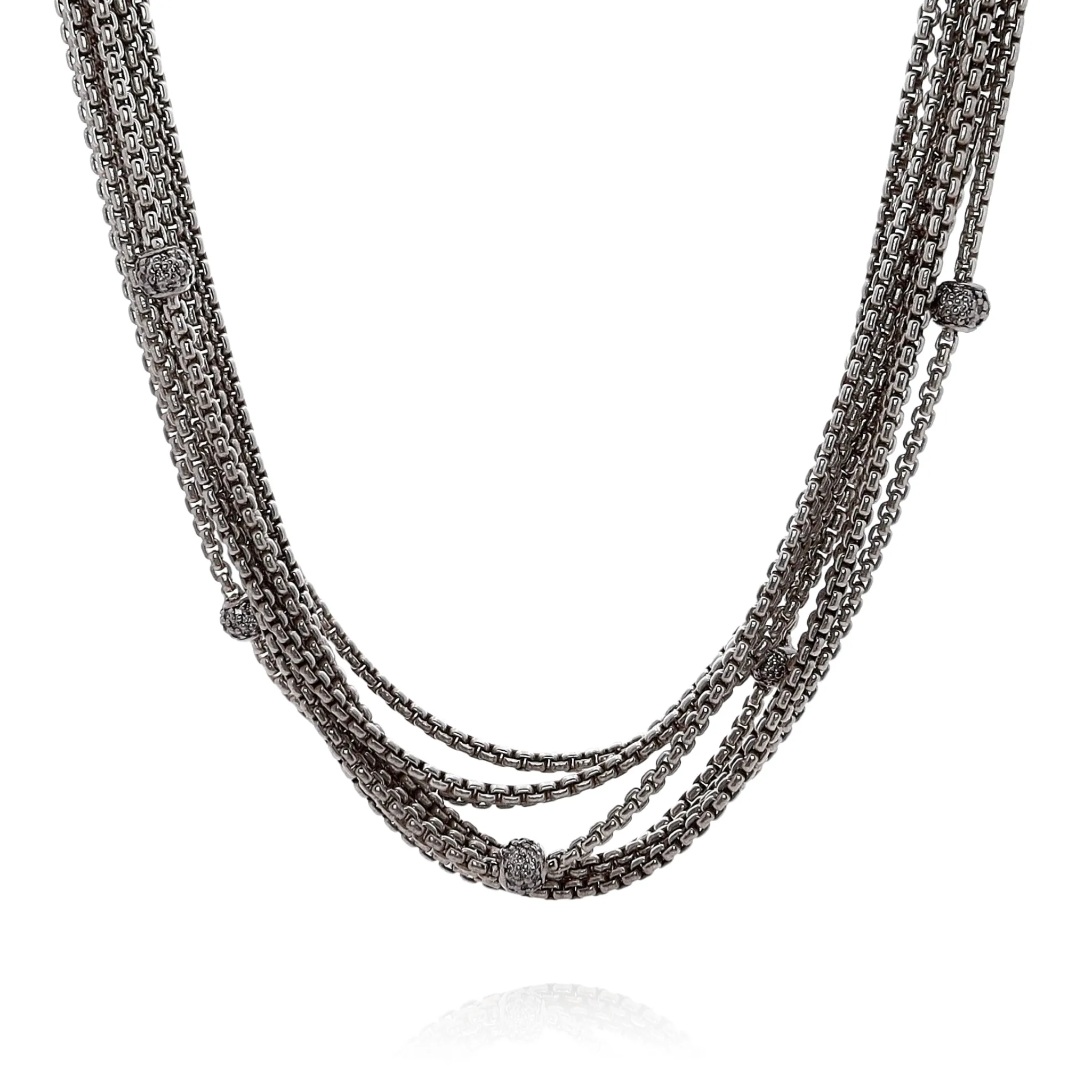Estate David Yurman Sterling Silver Multi Box Link Diamond Station Chain Necklace 