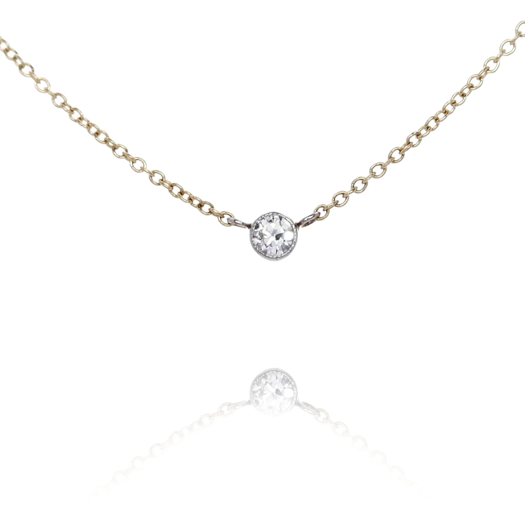 Estate Platinum and 18 Karat Yellow Gold Diamond Pendant Necklace 