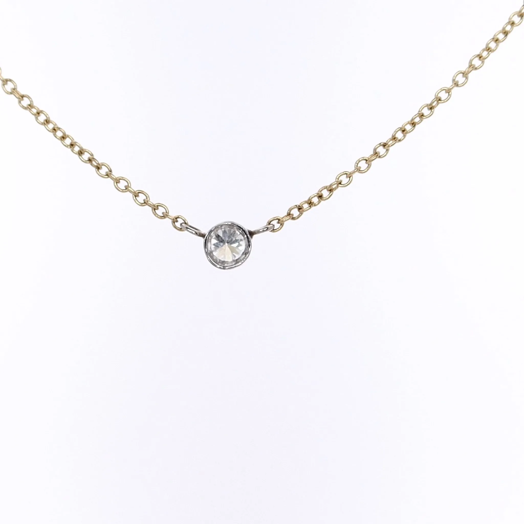 Estate Platinum and 18 Karat Yellow Gold Diamond Pendant Necklace