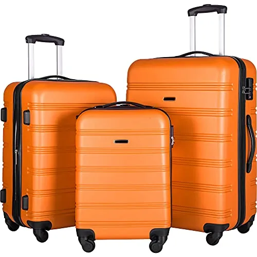 Expandable 3 Piece Luggage Sets Hardside Durable Suitcase with Spinner Wheels TSA Lock, 3 Pcs Carry On Case Travel Home Outdoor School Lightweight Trolley Case ( 20" 24" 28" Orange)