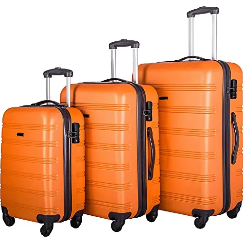 Expandable 3 Piece Luggage Sets Hardside Durable Suitcase with Spinner Wheels TSA Lock, 3 Pcs Carry On Case Travel Home Outdoor School Lightweight Trolley Case ( 20" 24" 28" Orange) mega luggage savings