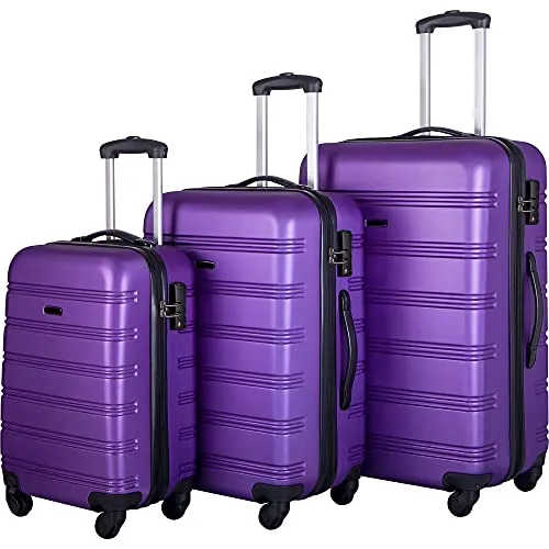 Expandable 3 Piece Luggage Sets Hardside Durable Suitcase with Spinner Wheels TSA Lock, 3 Pcs Carry On Case Travel Home Outdoor School Lightweight Trolley Case ( 20" 24" 28" Purple) mega luggage savings