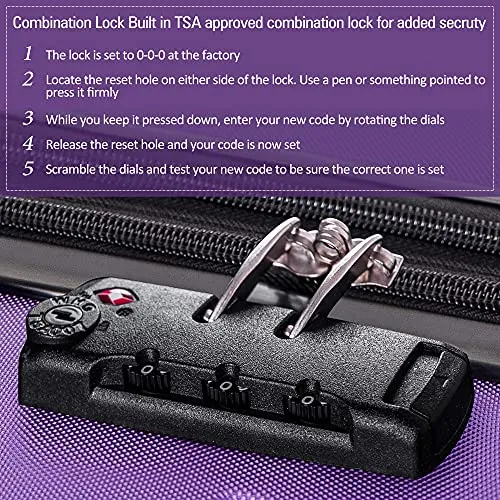 Expandable 3 Piece Luggage Sets Hardside Durable Suitcase with Spinner Wheels TSA Lock, 3 Pcs Carry On Case Travel Home Outdoor School Lightweight Trolley Case ( 20" 24" 28" Purple)