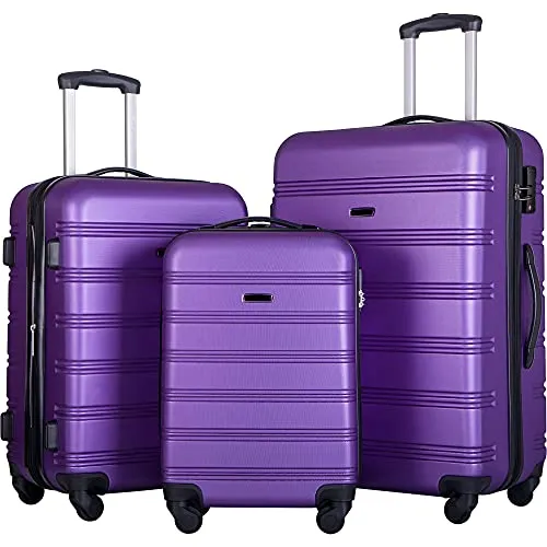 Expandable 3 Piece Luggage Sets Hardside Durable Suitcase with Spinner Wheels TSA Lock, 3 Pcs Carry On Case Travel Home Outdoor School Lightweight Trolley Case ( 20" 24" 28" Purple)