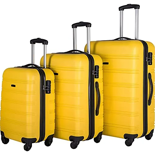 Expandable 3 Piece Luggage Sets Hardside Durable Suitcase with Spinner Wheels TSA Lock, 3 Pcs Carry On Case Travel Home Outdoor School Lightweight Trolley Case ( 20" 24" 28" Yellow) mega luggage savings