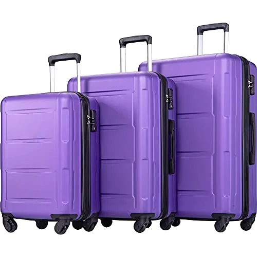 Expandable ABS Durable Suitcase 3 Piece Luggage Sets Lightweight with Double Wheels TSA Lock Spinner, Unisex Adults Teens Home Outddor Carry On Luggage (Purple 20/24/28 inch) mega luggage savings