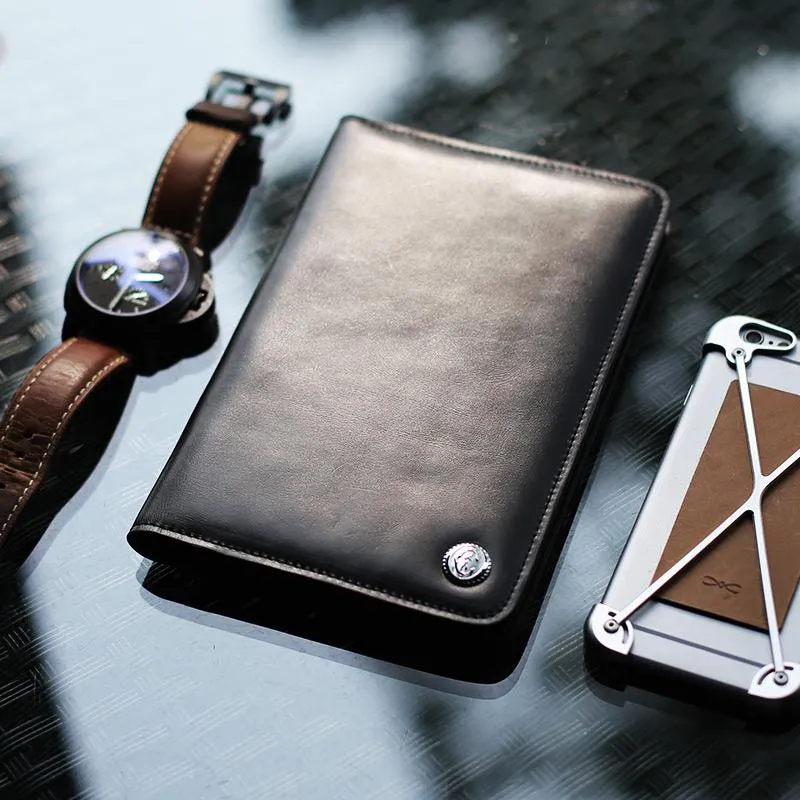 Fashion Leather Men's Black Bifold Long Wallet Passport Wallet Travel Wallet For Men