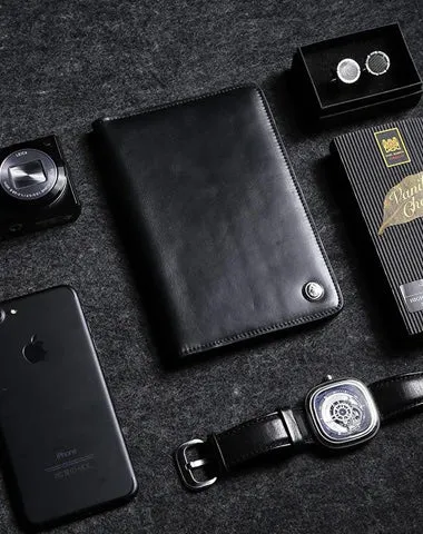 Fashion Leather Men's Black Bifold Long Wallet Passport Wallet Travel Wallet For Men Cyber Monday wallet sale