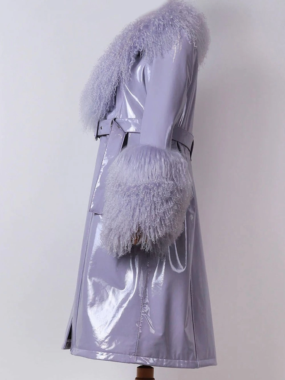Faux Fur Genuine Leather Coat in Violet