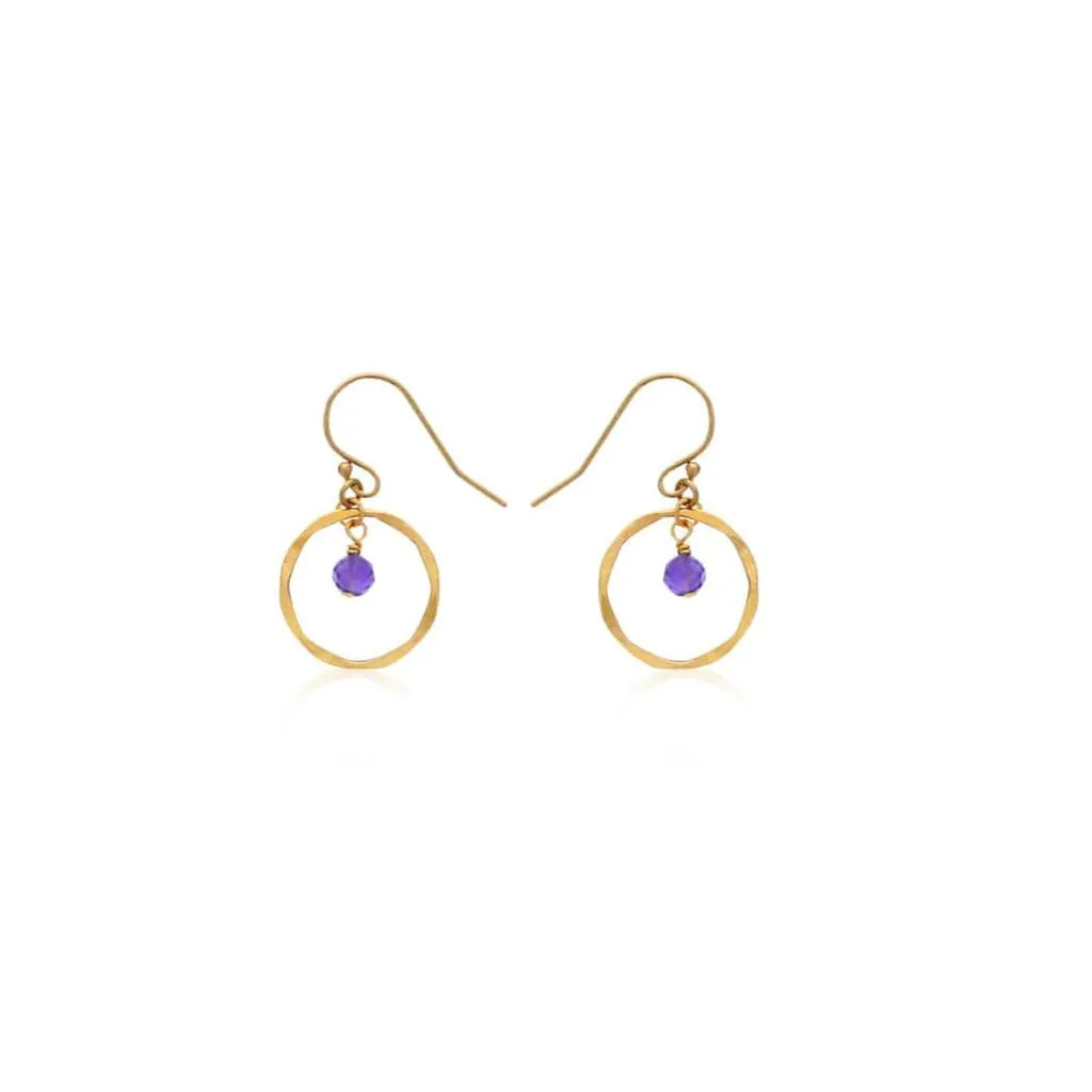 February Birthstone Earrings: Gold Filled Circle Earrings With Amethyst Beads 