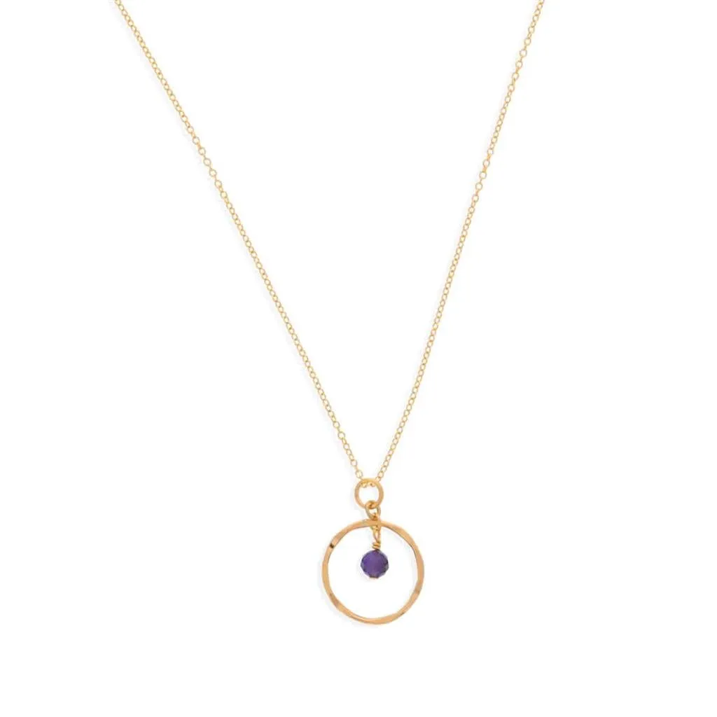 February Birthstone Necklace: Yellow Gold Filled Necklace With Amethyst Bead 