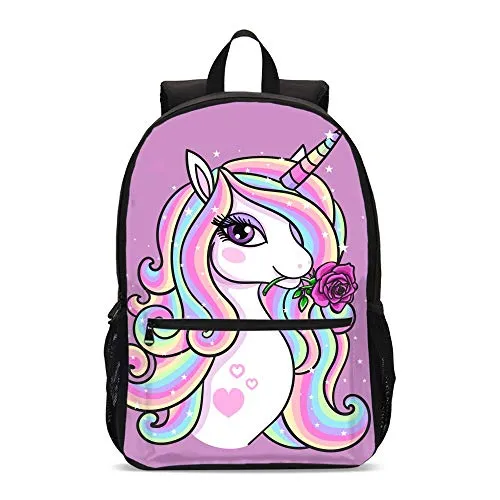 FeHuew Girls Rose Unicorn Backpacks Bookbag Shoulder Bag Laptop Bag for 1-5th Grade mega luggage savings