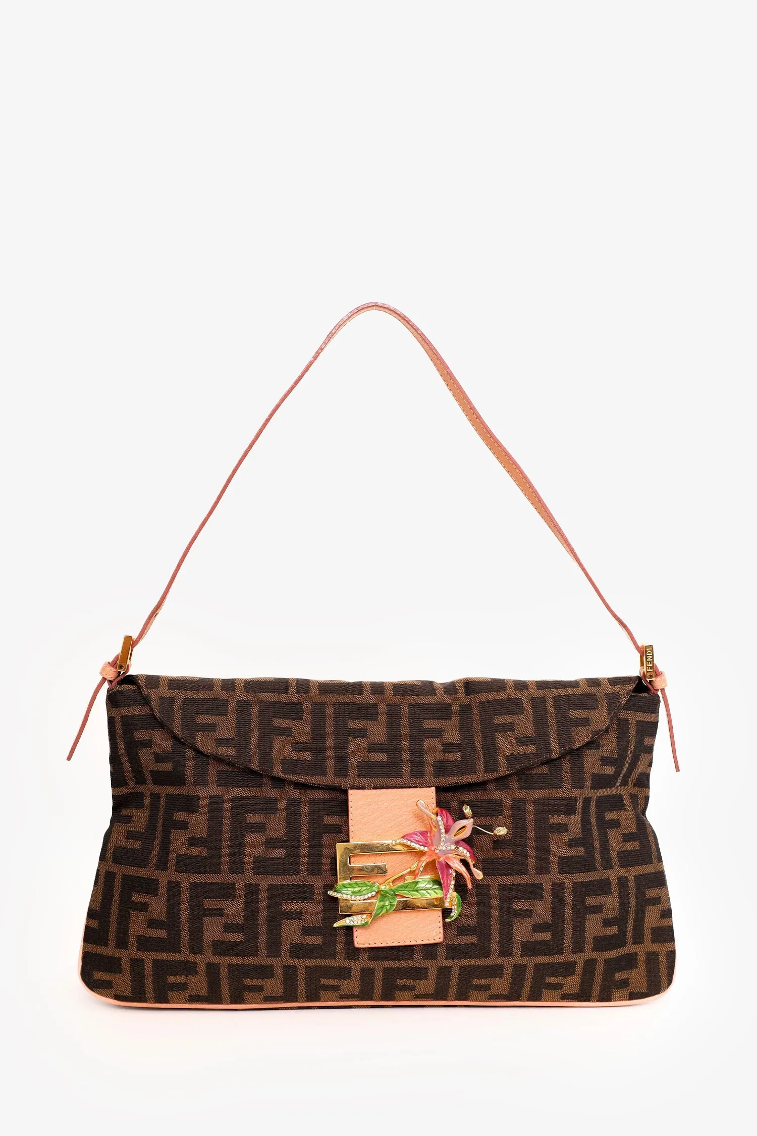 Fendi Limited Edition Brown Zucca Baguette with Crystal Orchid Buckle handbags bulk sale