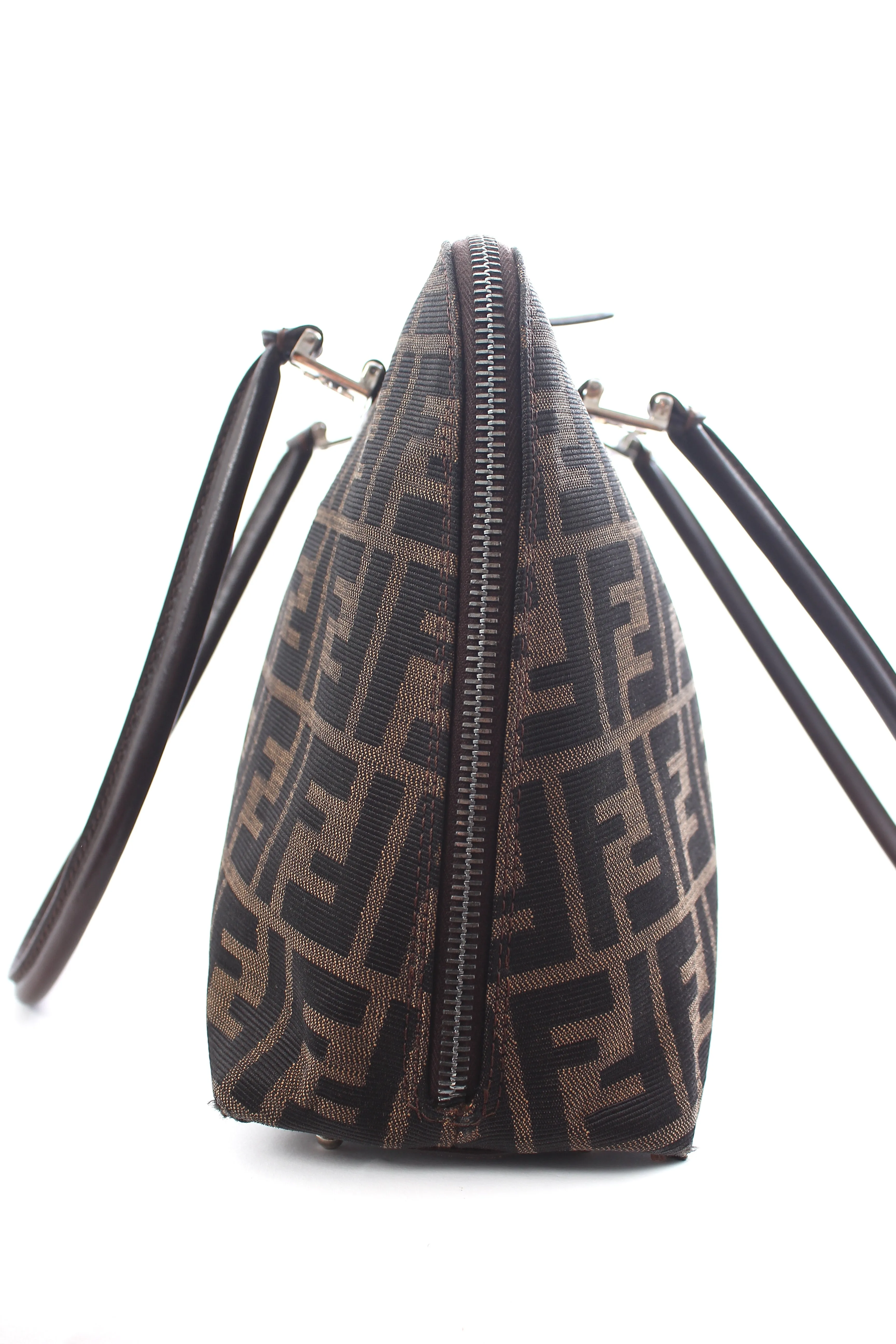 Fendi Zucca Leather Top Handle Canvas Tote Bag
