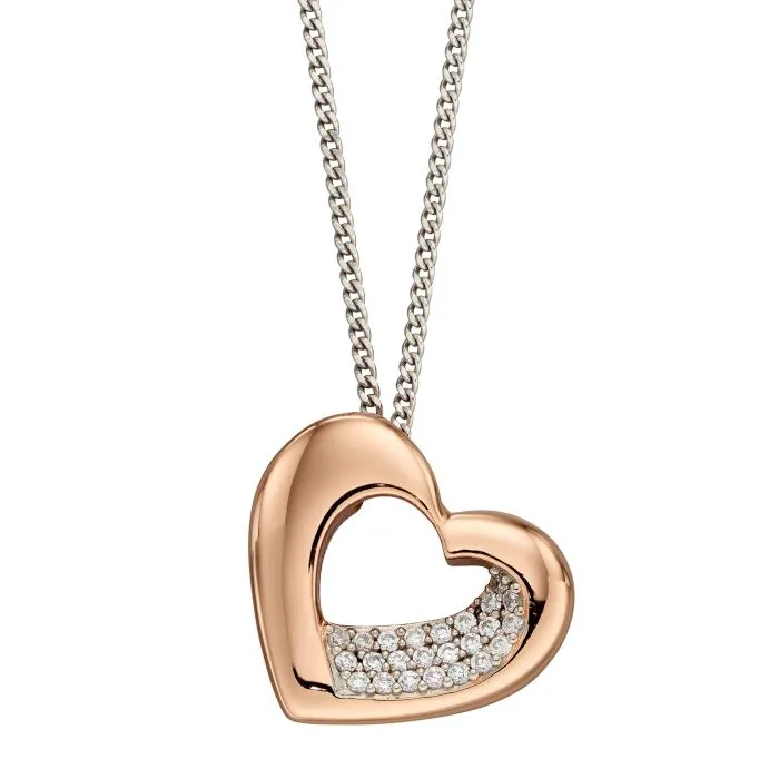 Fiorelli Silver Rose Gold Plated Heart Necklace P4894C 