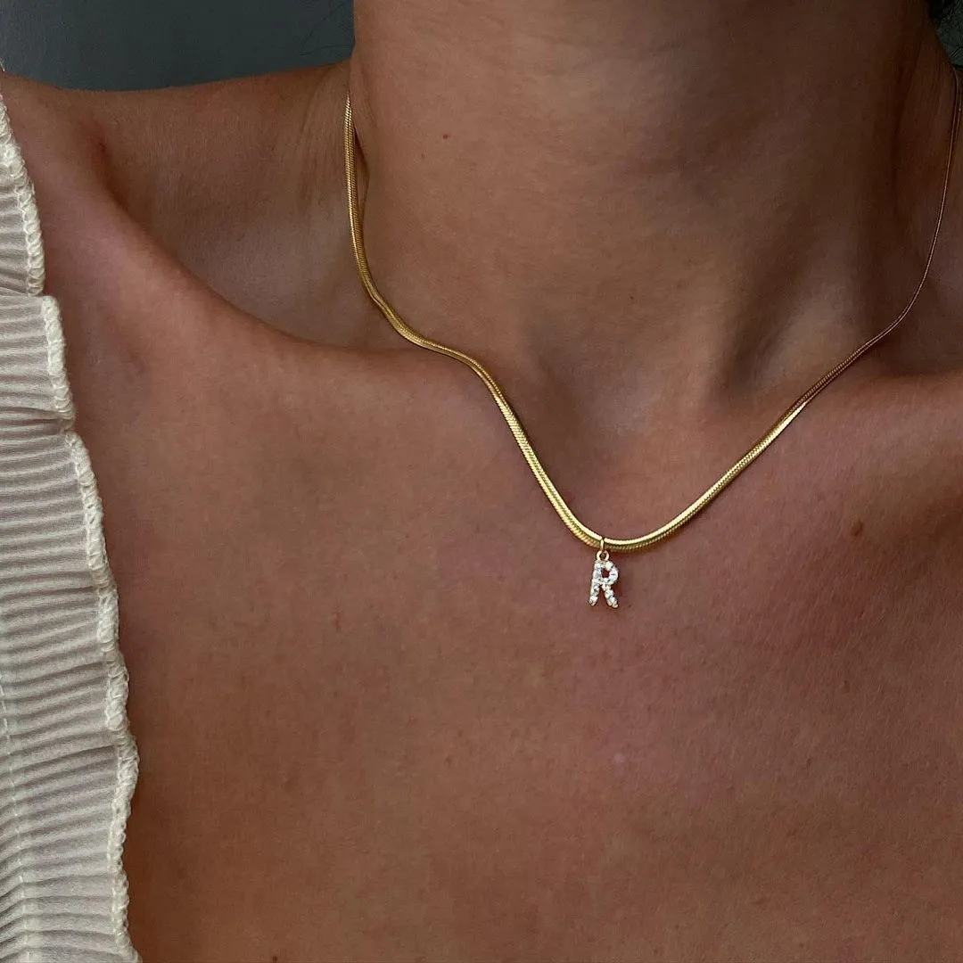 First Batch of 18k Real Gold Electroplated Zircon Small Letters Snake Chain Necklace light_wish_jewels