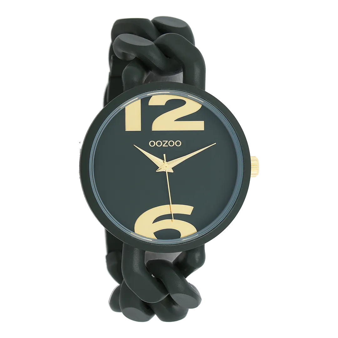 Forest green OOZOO watch with chunky chain bracelet - C11269