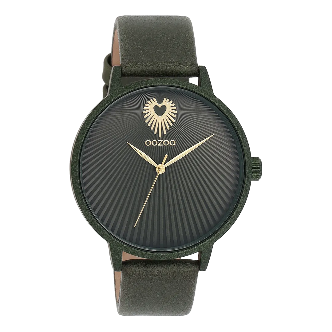 Forest green OOZOO watch with leather strap - C11248