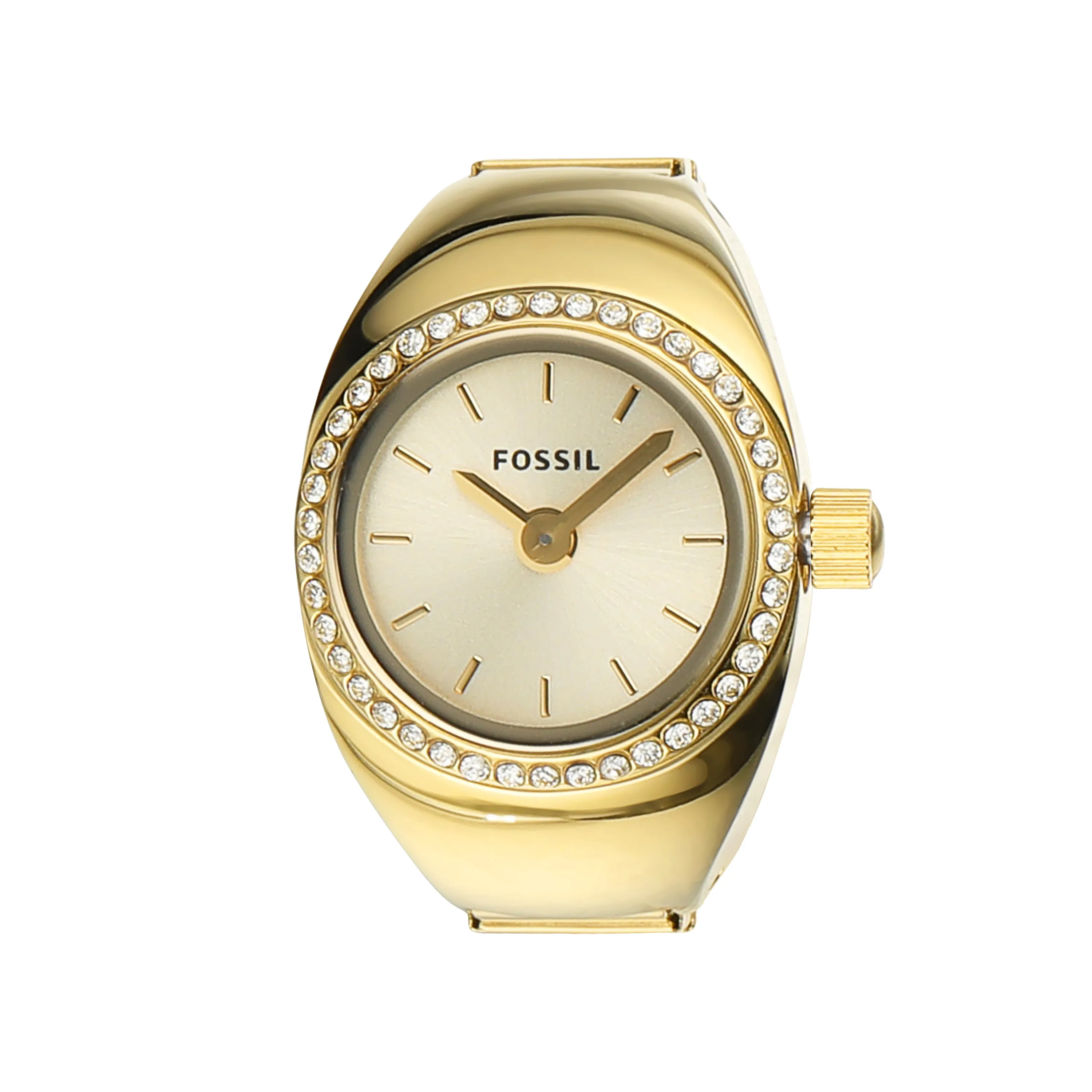 Fossil Gold Crystal-Adorned Two-Hand Movement Ring Watch ES5319 