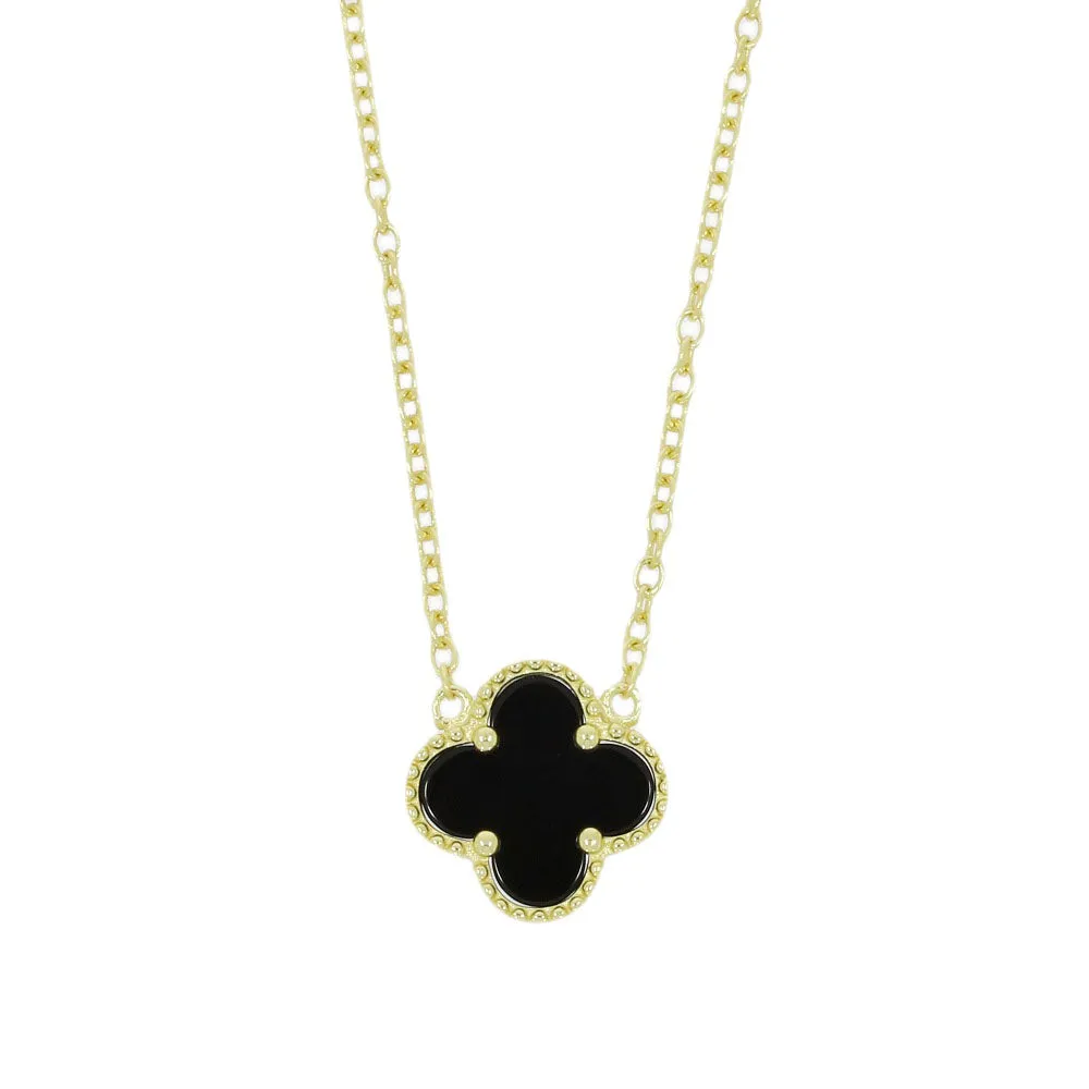 Four Leaf Clover Black Stone Gold Necklace GVL005 