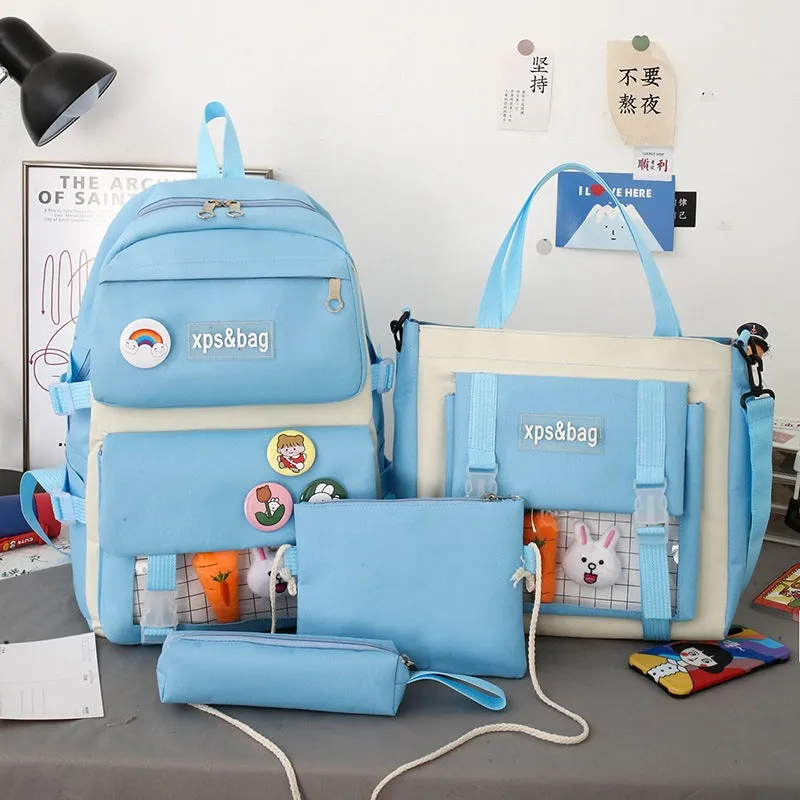 Four-piece student backpack canvas contrast color