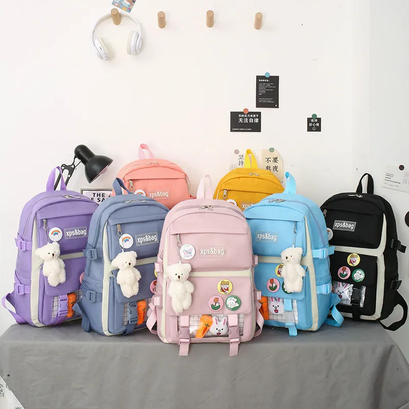 Four-piece student backpack canvas contrast color 