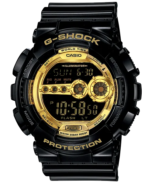 G-Shock Tough Black and Gold Series Digital Watch with LED Light GD100GB-1D 