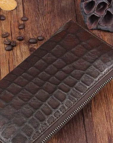 Genuine Leather Mens Cool Long Leather Wallet Zipper Clutch Wallet for Men Cyber Monday wallet sale