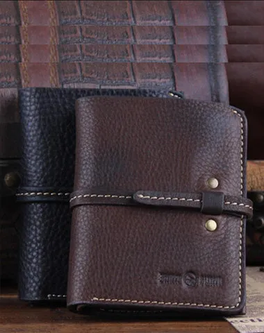 Genuine Leather Mens Cool Slim Long billfold Leather Wallet on sale Men Small Wallets on sale Bifold for Men
