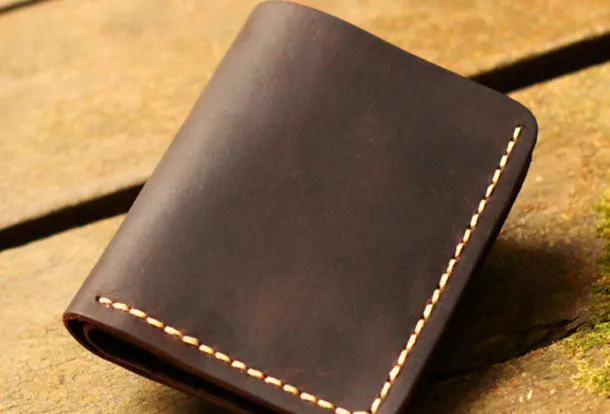 Genuine Leather Wallet Handmade Folded billfold Wallet Slim Wallet For Men