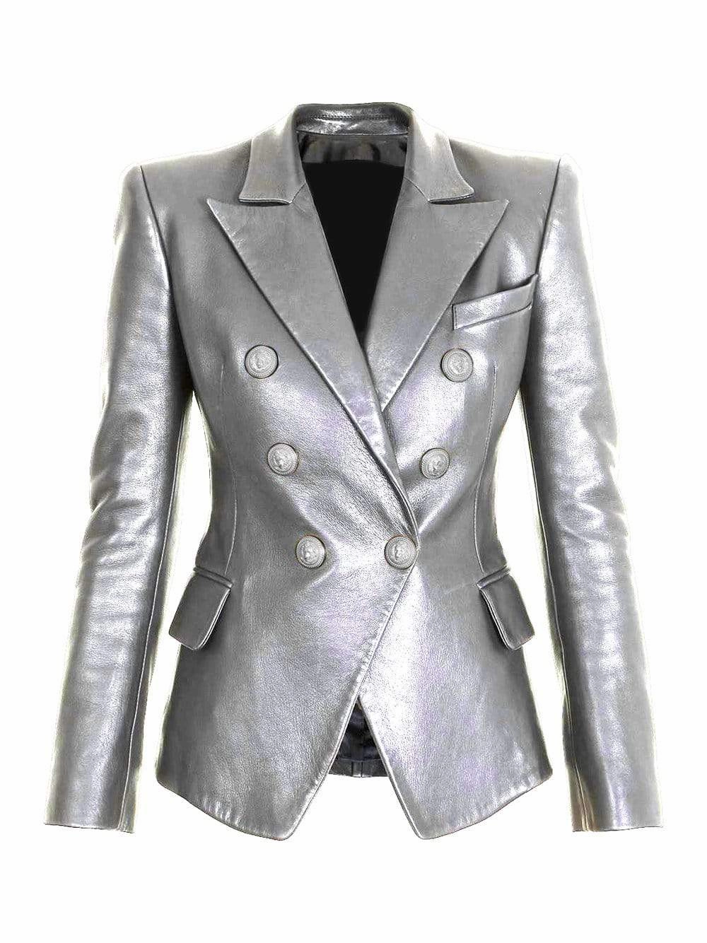 GF Double-Breasted Leather in Silver
